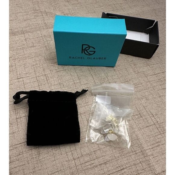 RACHEL GLAUBER Earrings 14k Gold Plated Mother Of Pearl Cubic Zirconia Butterfly - Picture 4 of 9